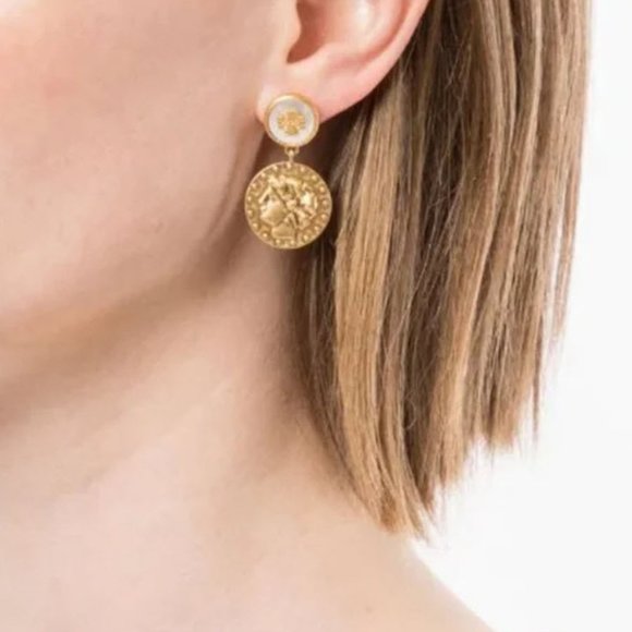 Tory Burch Antiqued Coin Drop Earrings NWOT - Picture 6 of 8